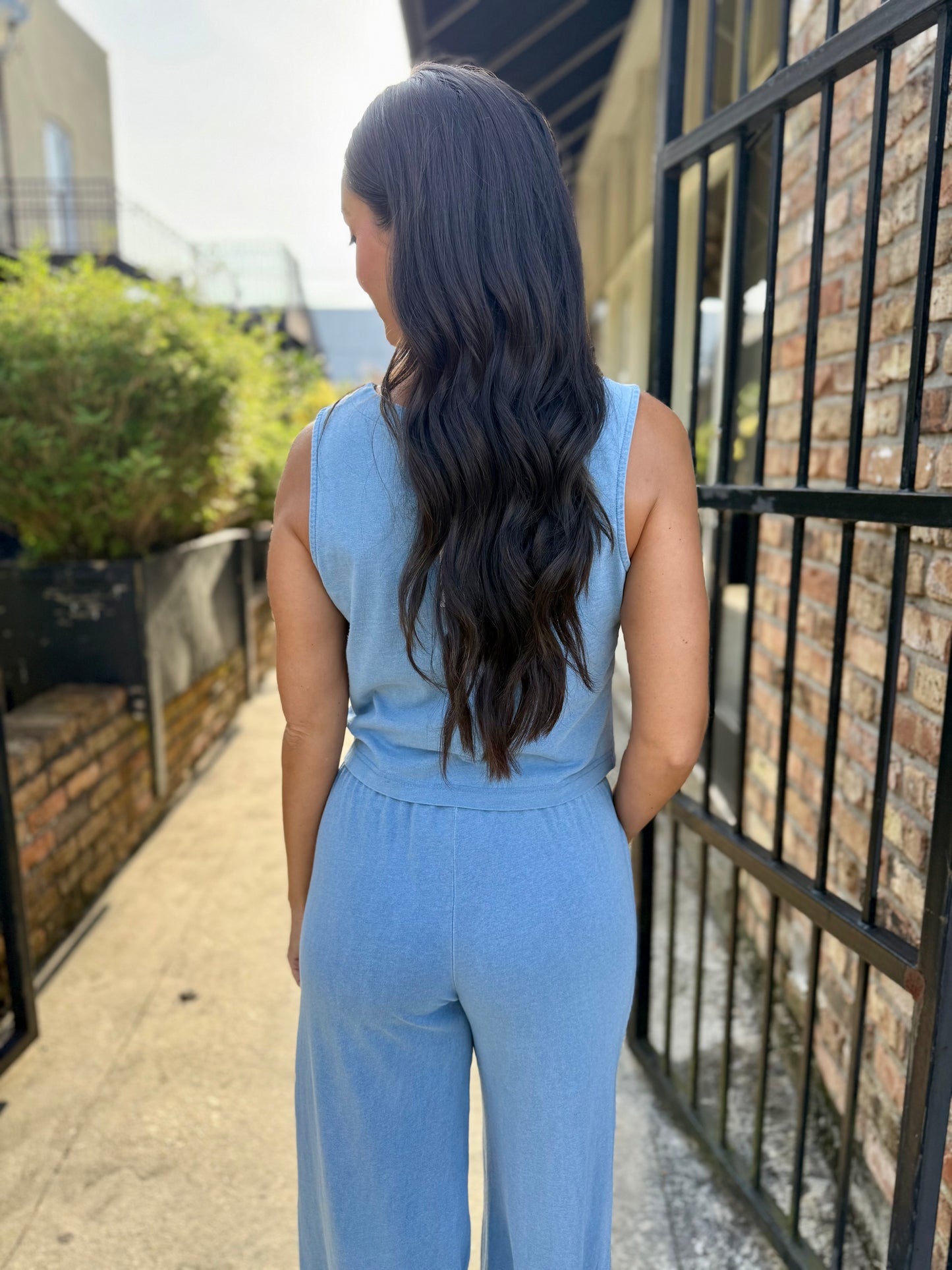 Z Supply Solace Jersey Denim Top- Santorini Indigo