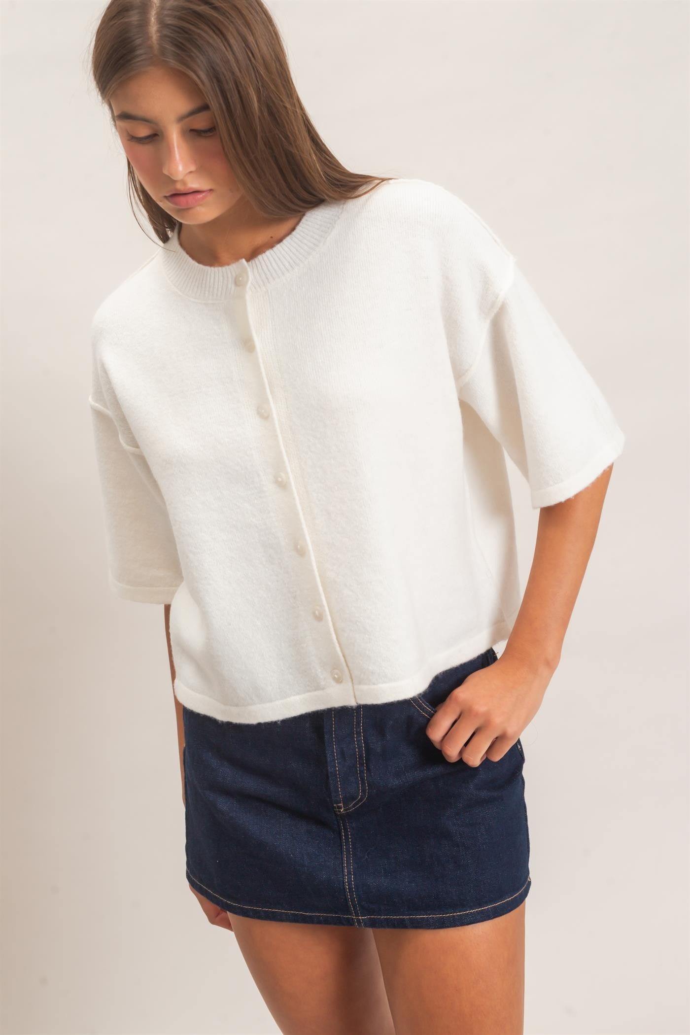 Elise Drop Shoulder Cardigan- Whip Cream