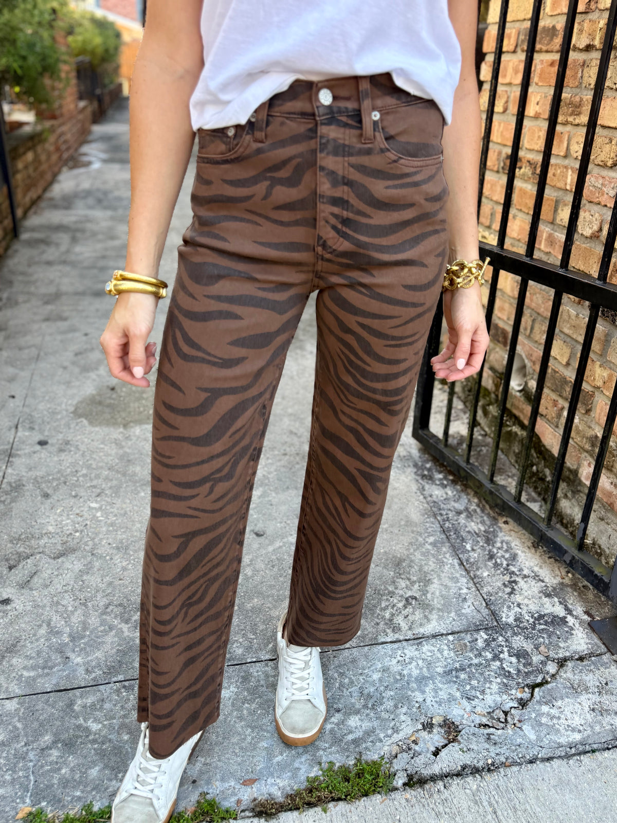 Pleaser High Rise Wide Ankle Denim- Desert Zebra