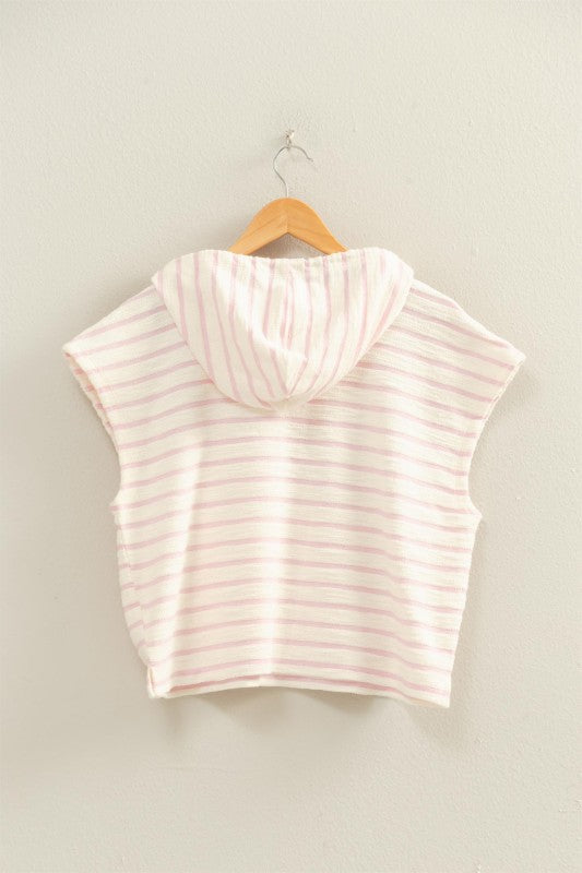 Davis Striped Hooded Top- Pink
