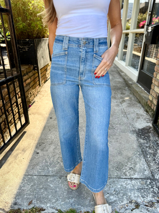 Valley Girl HR Patch Pocket Ankle Denim- Fave