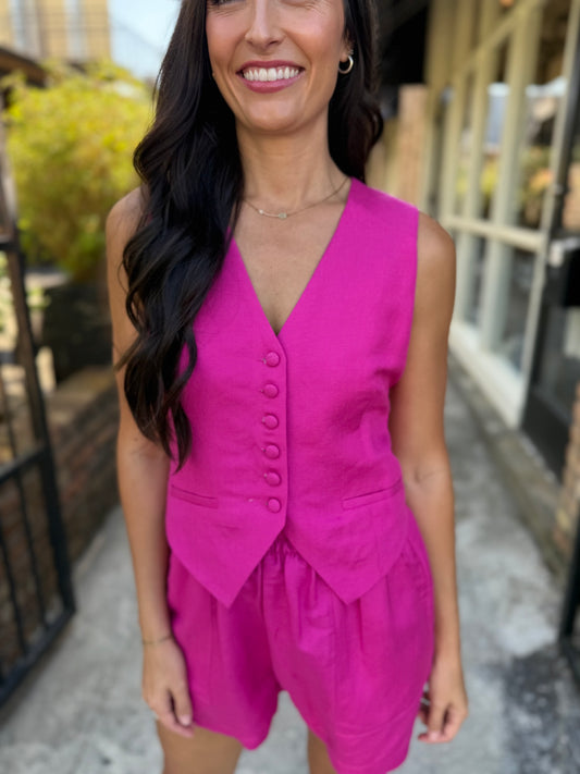 Roy Linen Halter Vest- Fuchsia