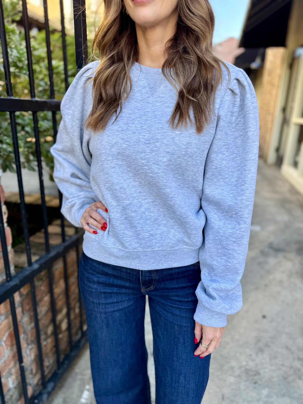 Presley Puff Sleeve Sweatshirt- Heather Gray