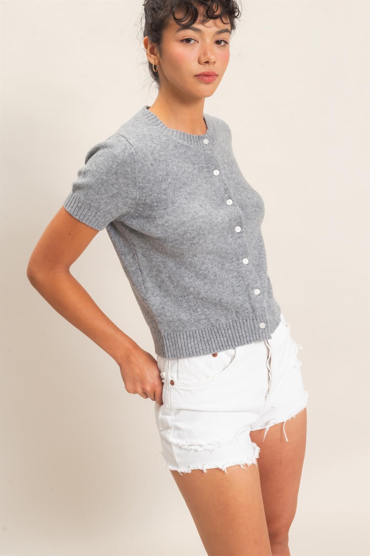 Angelette Cardigan Top- Heather Gray