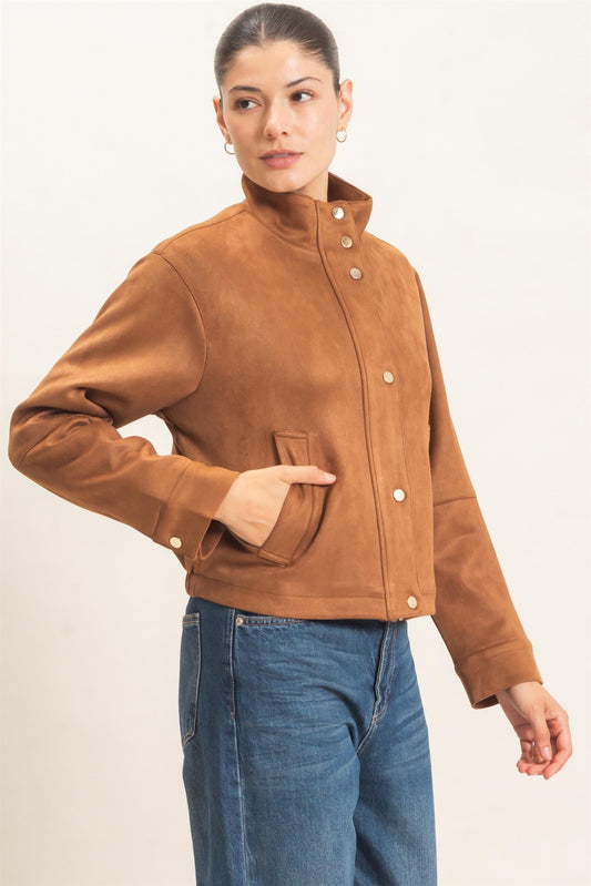 Halo Suede Snap Jacket- Camel