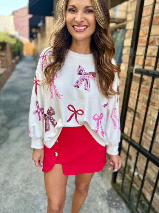 Millie Bows Sweatshirt- White