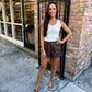 Albe Faux Leather Shorts- Brown
