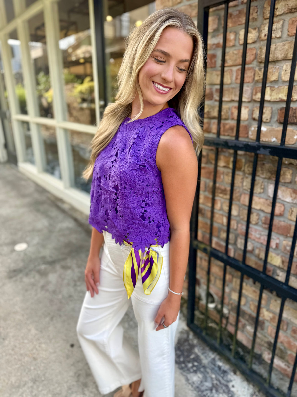 Floral Lace Scalloped Top- Purple
