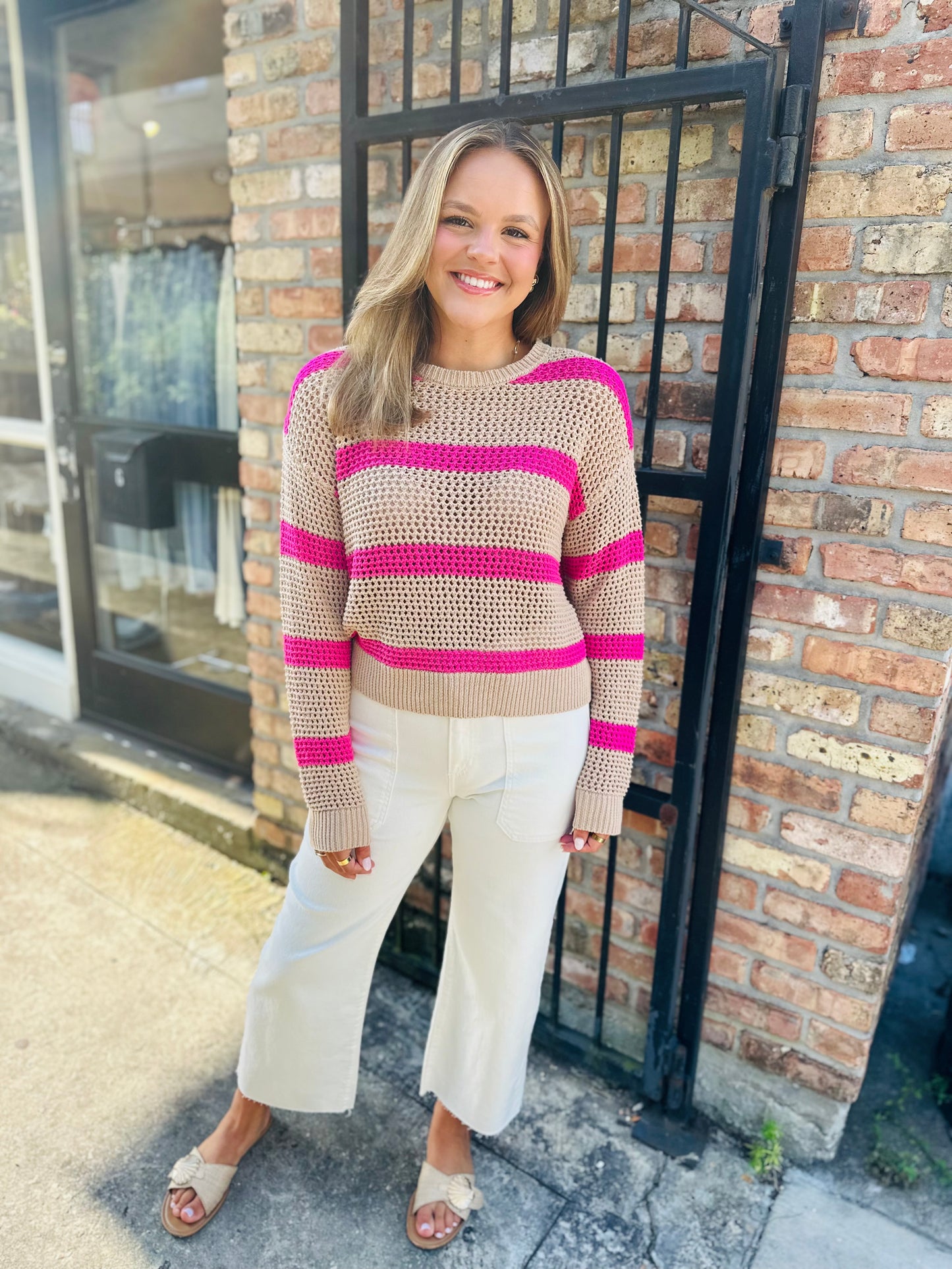 Z Supply Broadbeach Striped Sweater- Biscuit