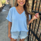 Flowy V Blouse- Baby Blue