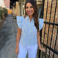 Fagan Flutter Sleeve Top- Blue/Yellow