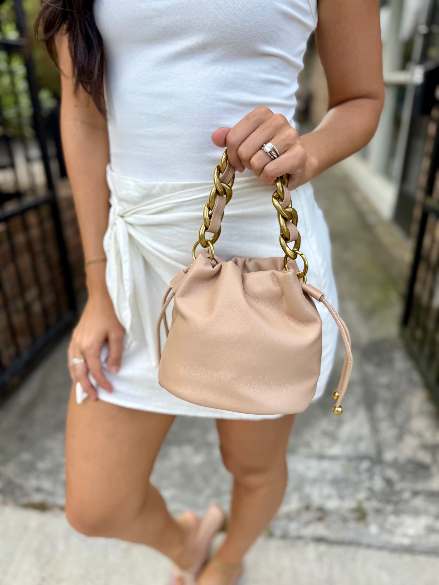 Shandie Faux Leather Bag- Beige