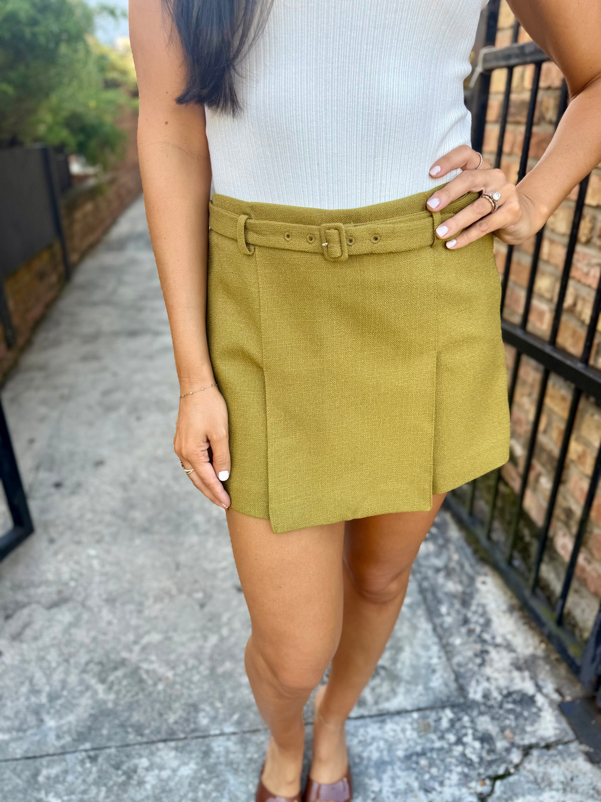 Volly Pleated Mini Skort- Olive