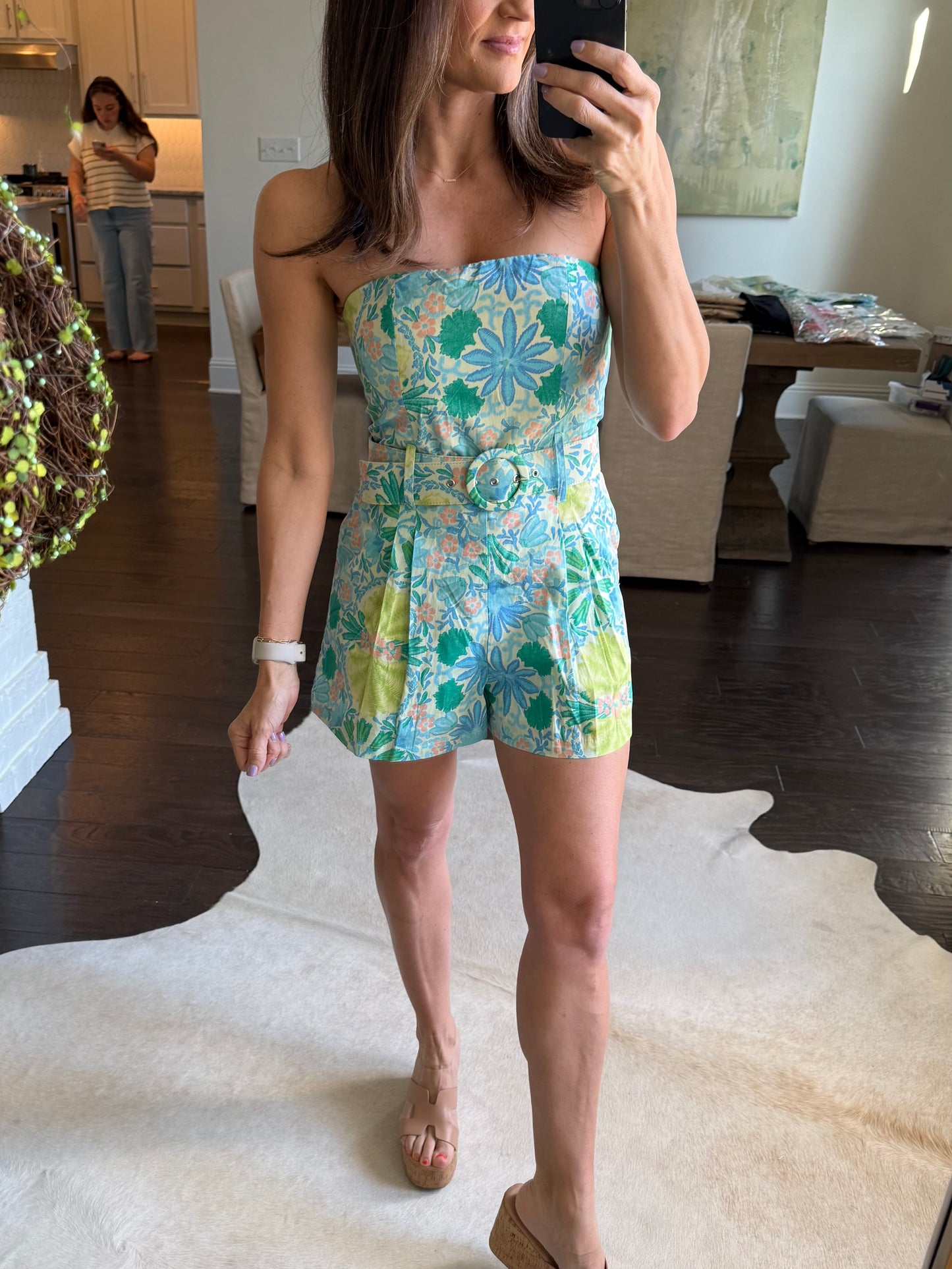 Mason Belted Romper- Lime Multi
