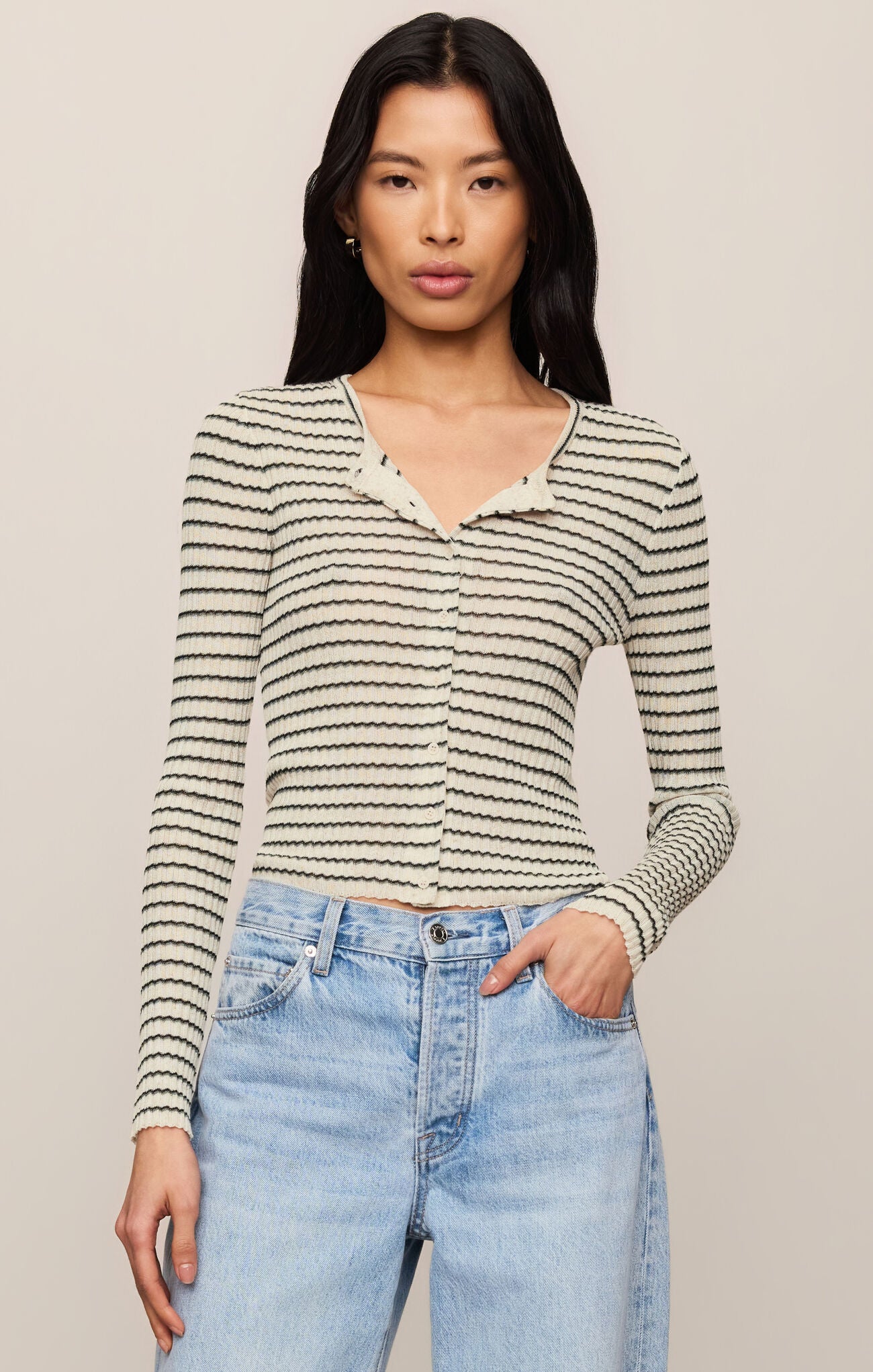 Z Supply Rosanna Stripe Sweater Top- Chalk