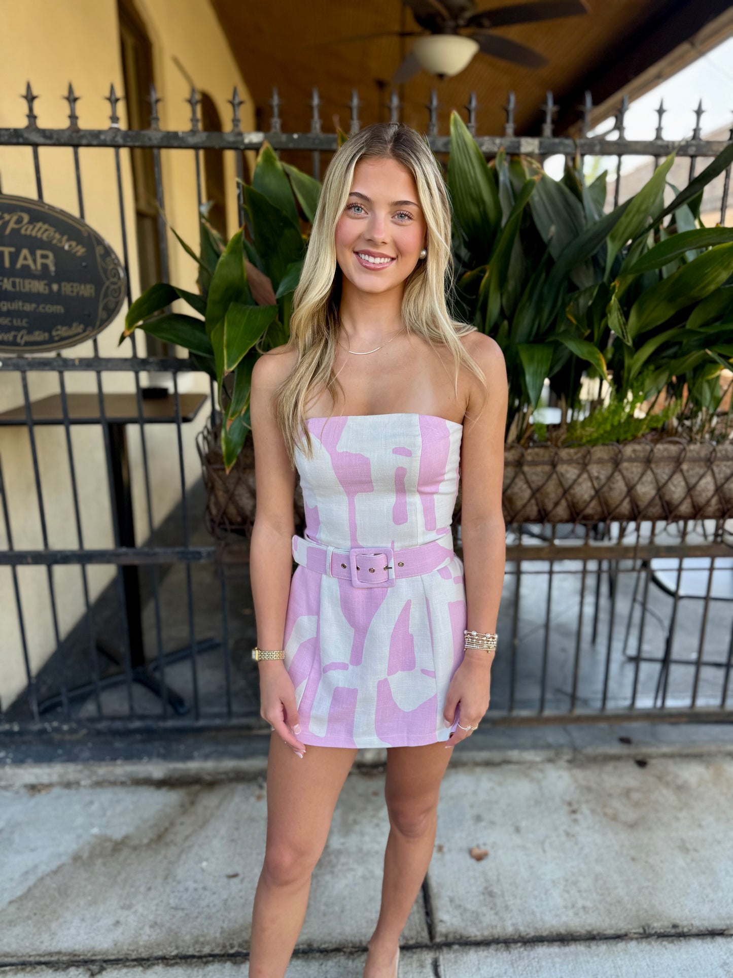 Geometric Belted Romper- Geo Pink