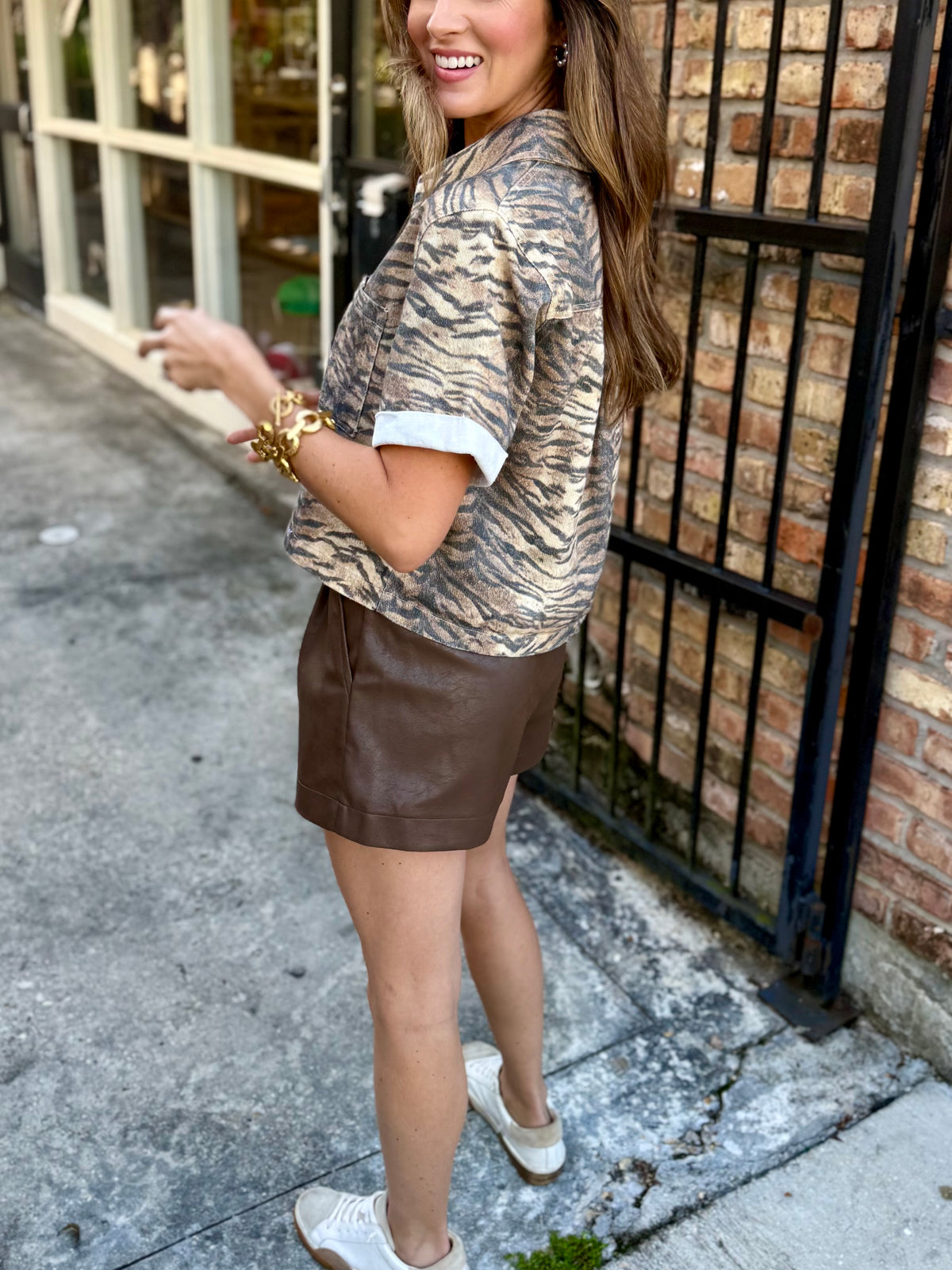 Tiger Boxy Button Denim Top