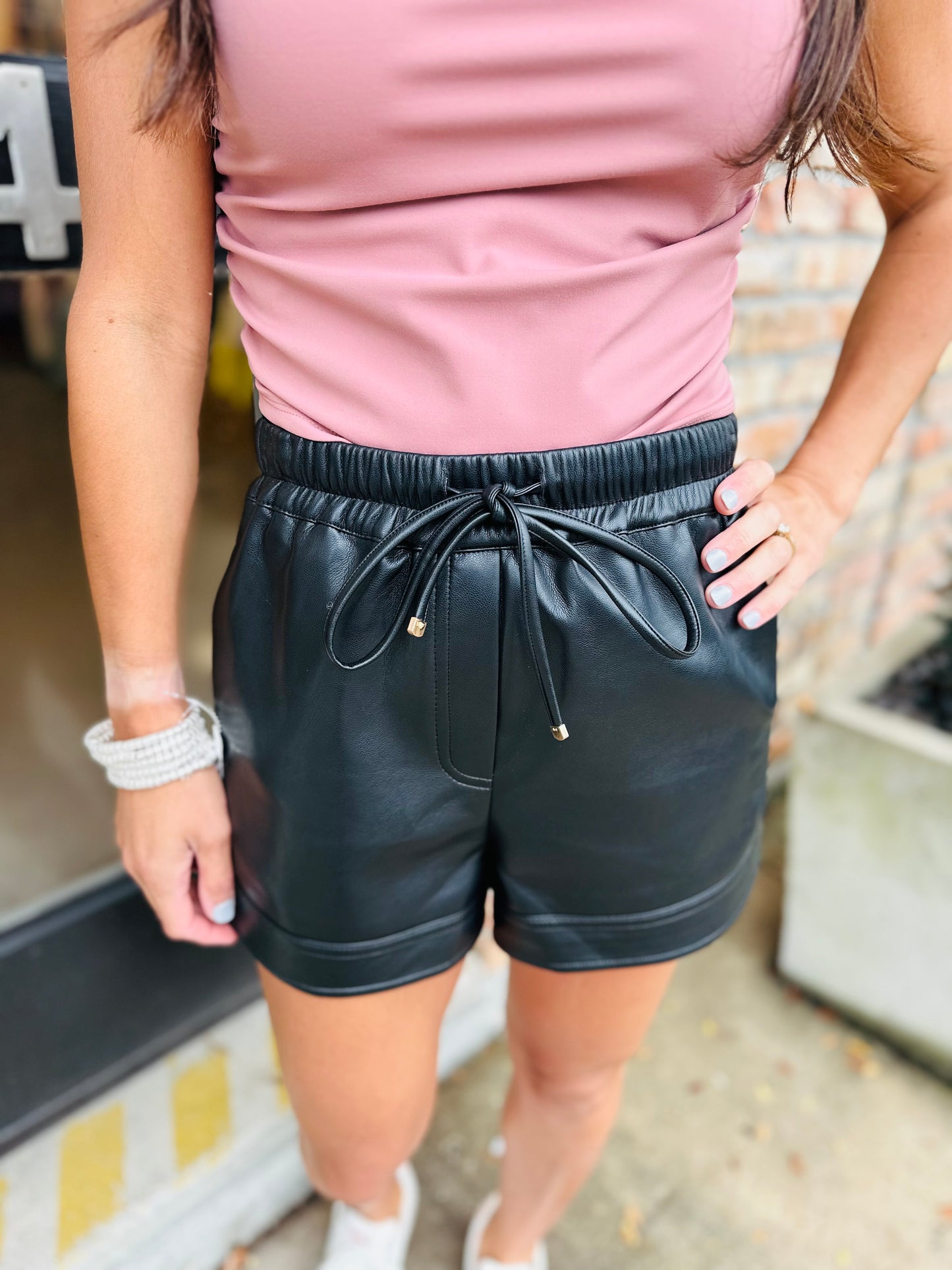 Gina Faux Leather Shorts- Black