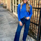 Asymmetrical Cable Sweater- Royal Blue
