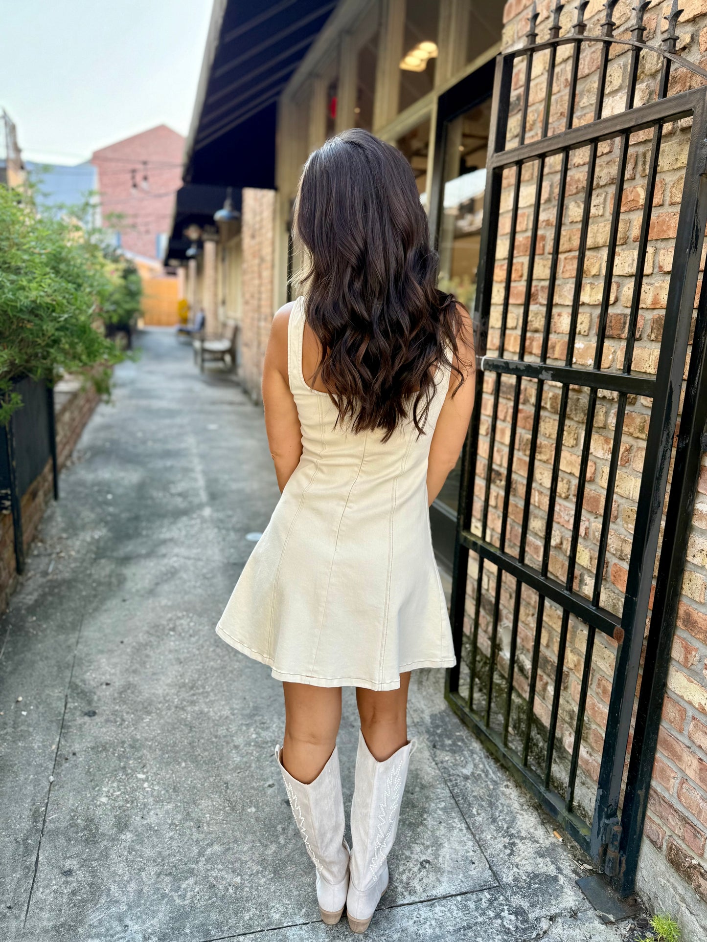 Lacey Square Neck Mini Dress- Ecru