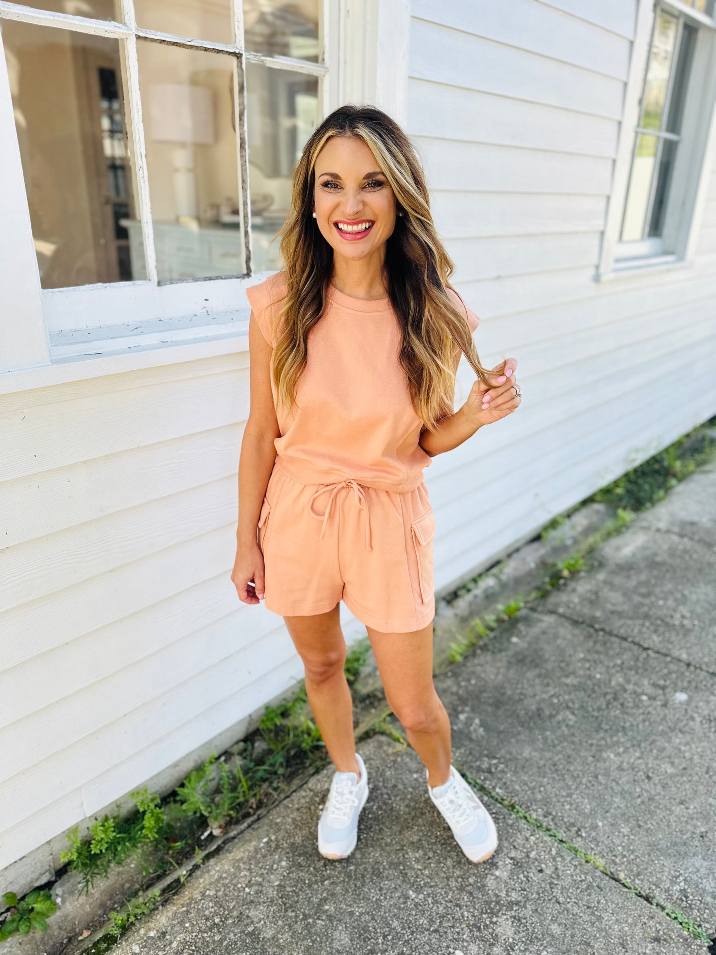 Cargo Shorts 2 piece Set- Dusty Peach