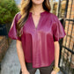 Cecila Faux Leather Top- Cordovan