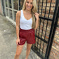 Skye Leather Shorts- Red