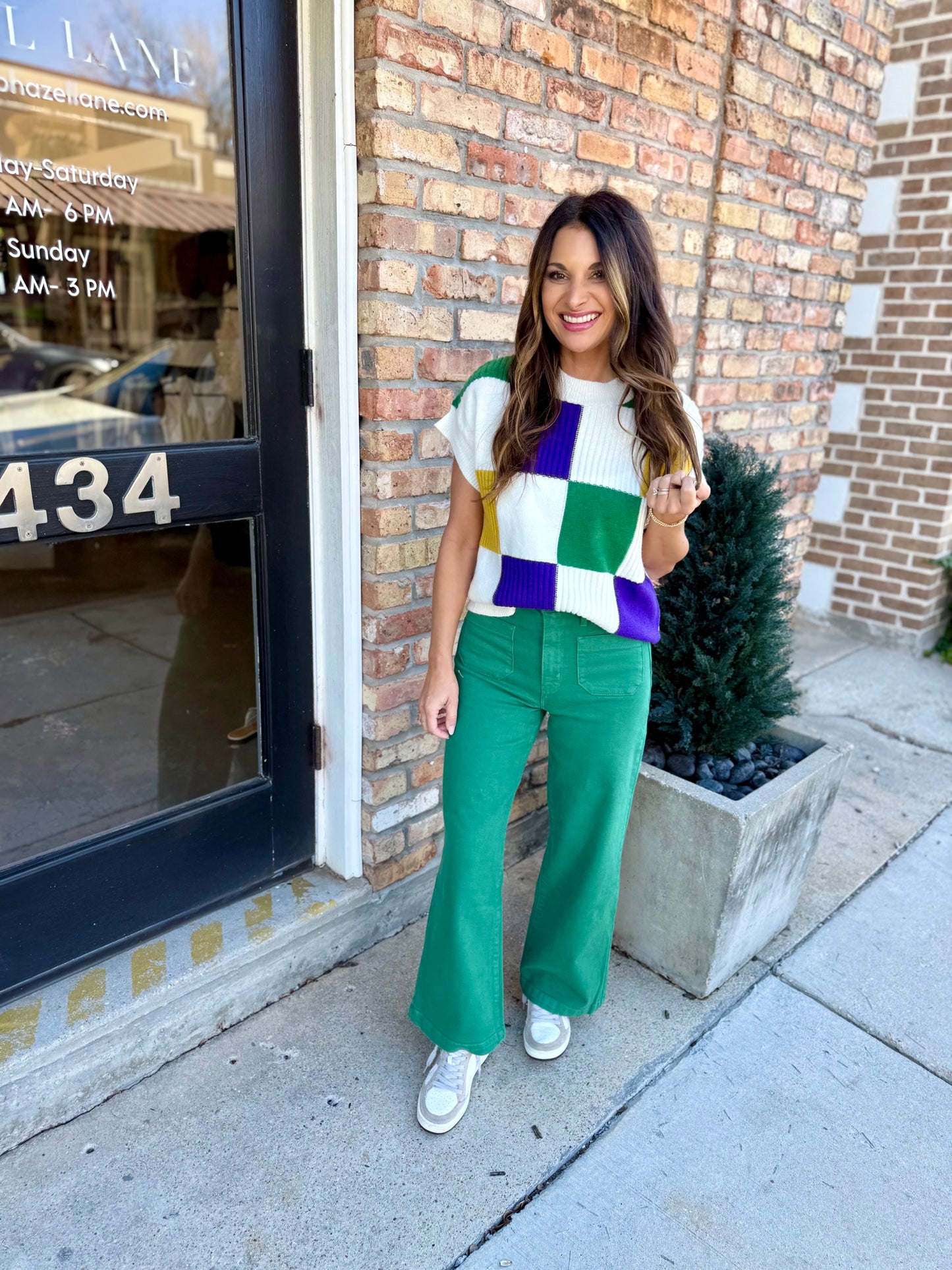 Cleopatra Checkered Sweater Top- Ivory
