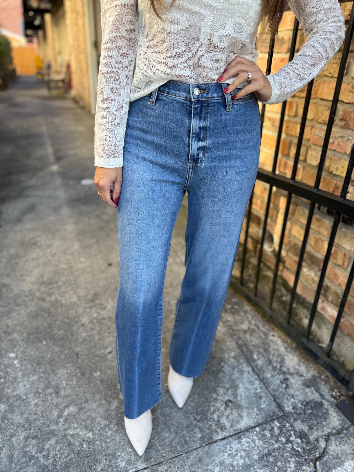 Pleaser High Rise Wide Ankle Denim- Indigo