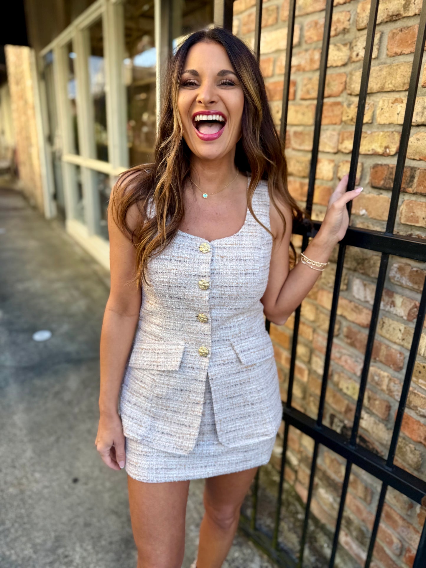 Angeline Romper- Beige Tweed