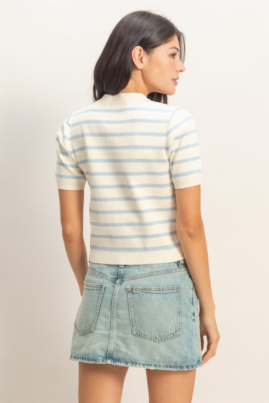 Naomi Striped Cardigan Top- Ice Blue