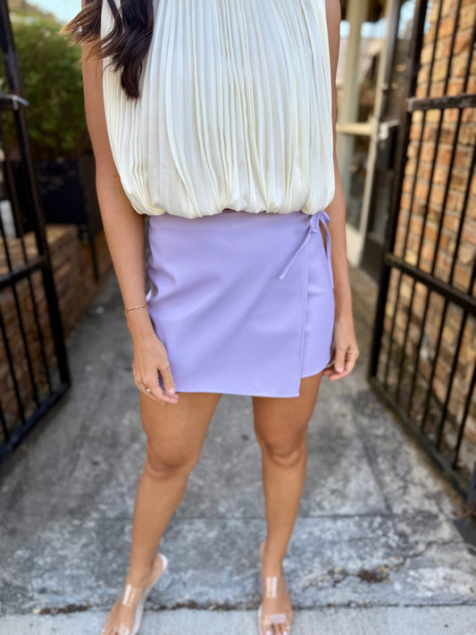 O'Neal Faux Leather Wrap Mini Skort- Lavender