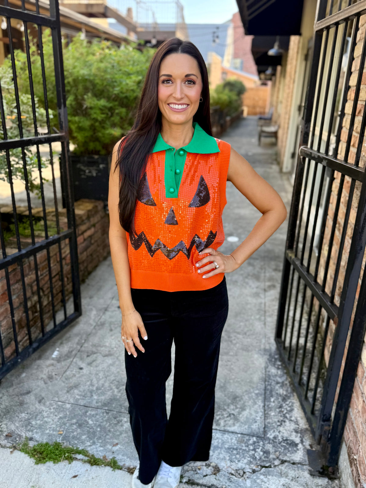 Queen Pumpkin Face Collar Button Up Vest