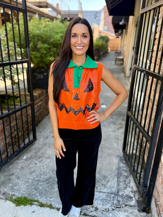 Queen Pumpkin Face Collar Button Up Vest