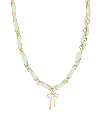 Ribbon Necklace- Mint Bow