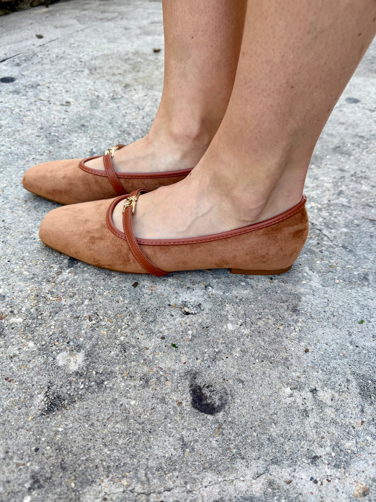 Jamie Suede Mary Jane Flats- Camel
