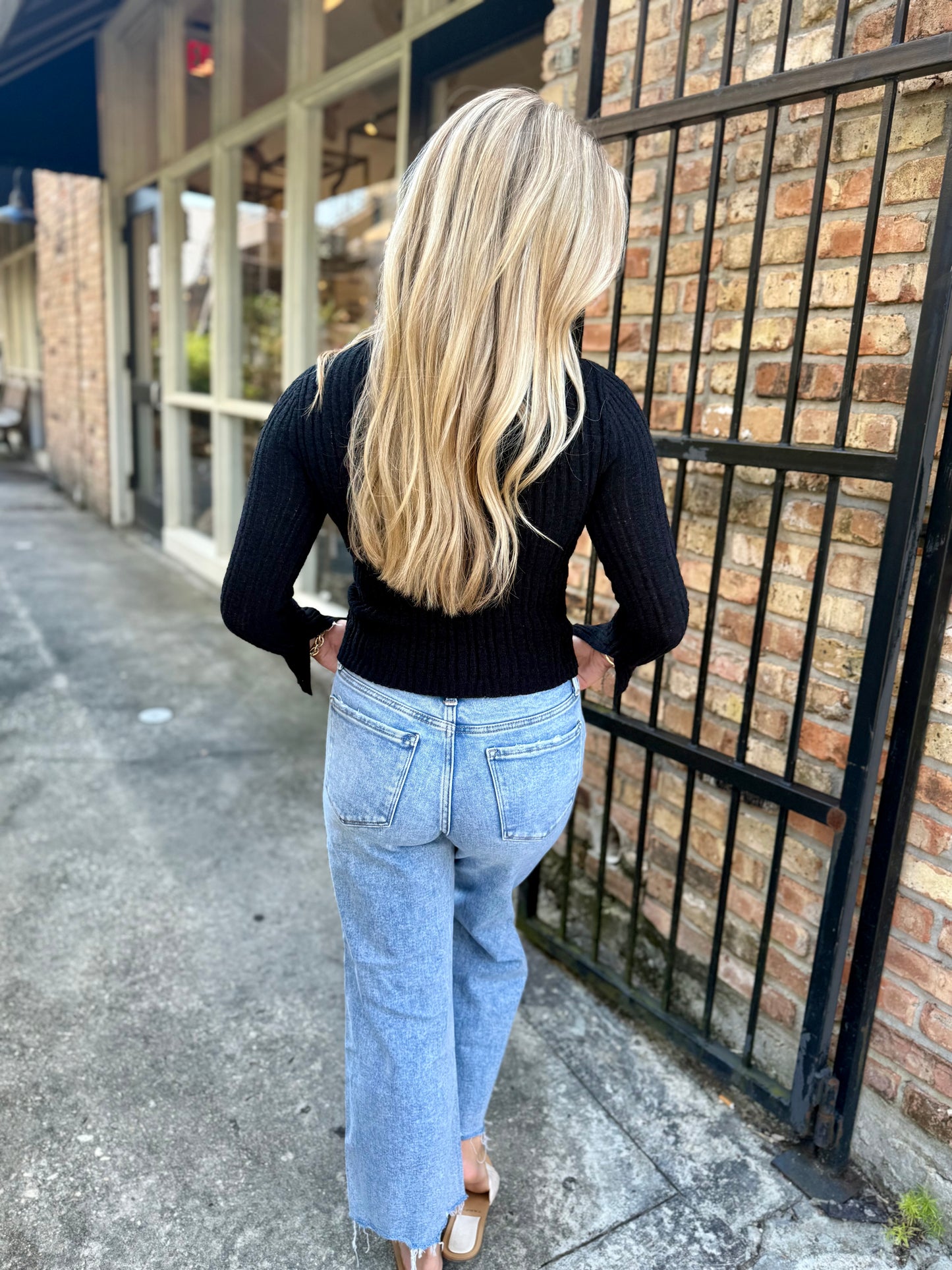 Dylan Ribbed Knit Sweater Top- Black