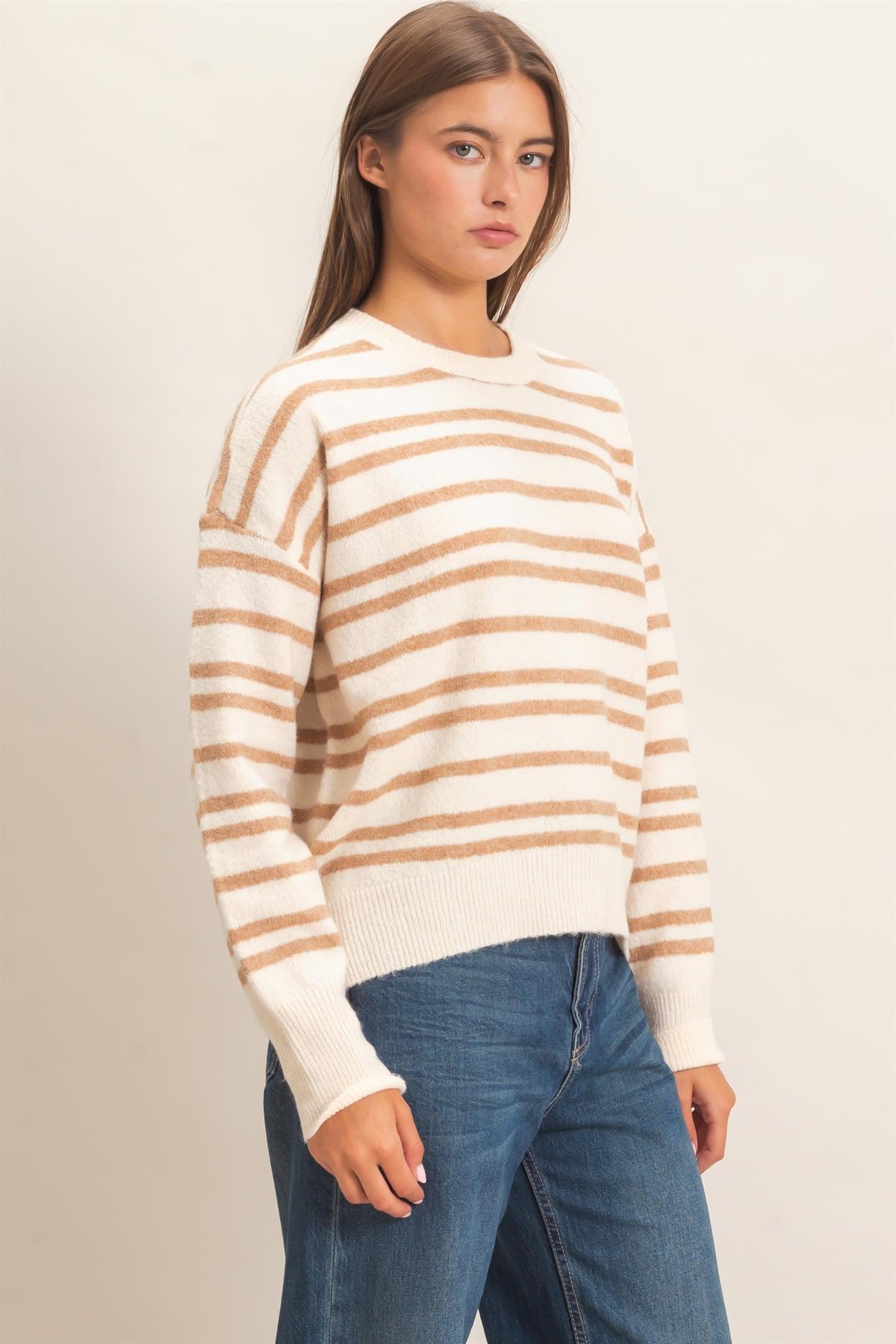 Devin Striped Sweater- Taupe