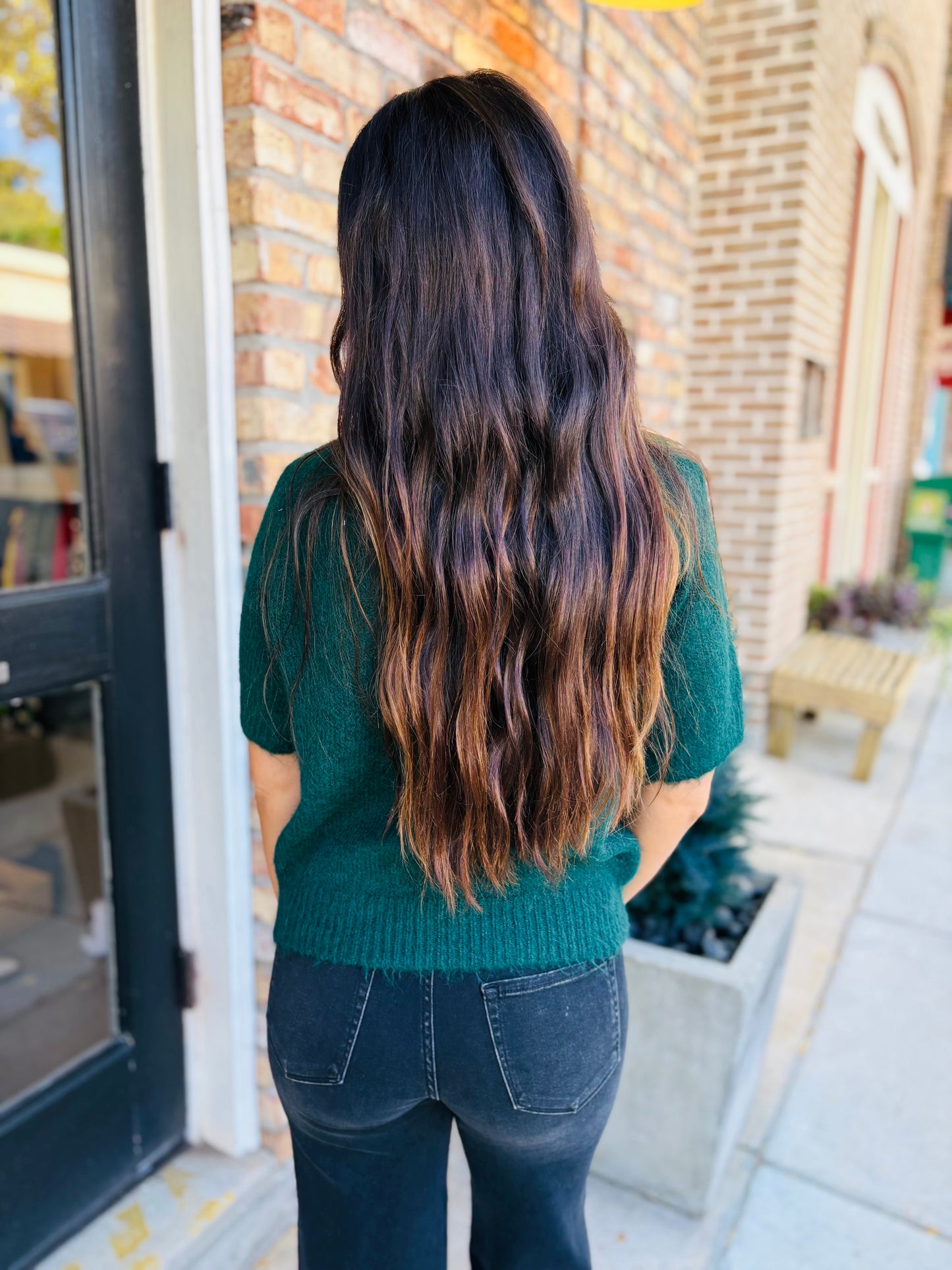Forest Short Sleeve Sweater Top- Green