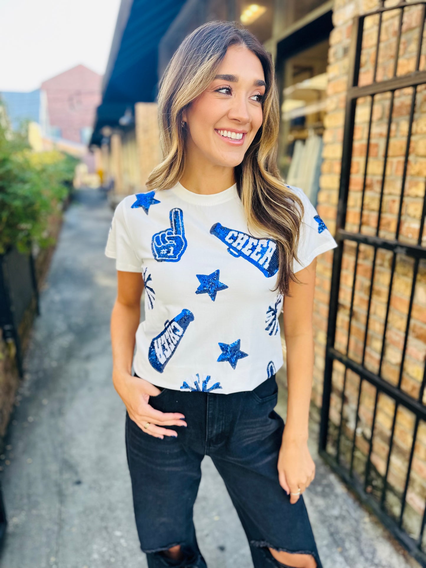 Cheer Top- Blue & White