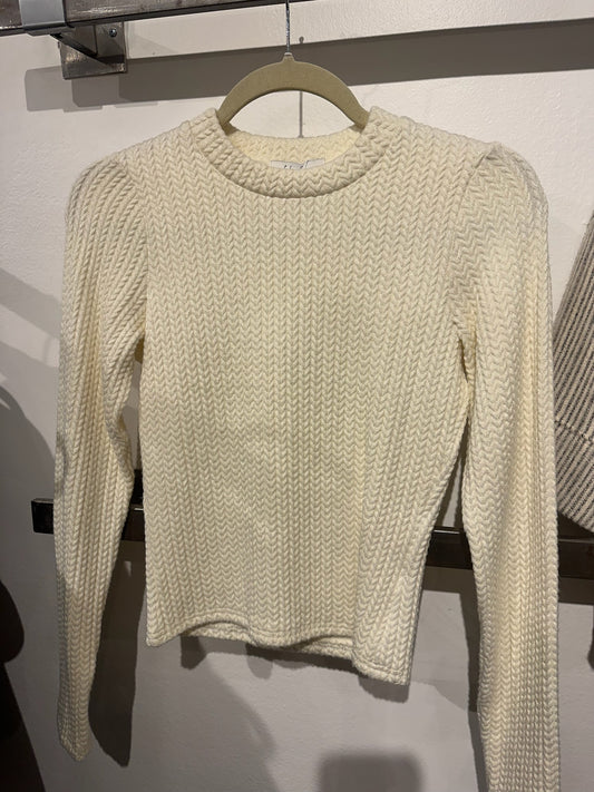 Maris Raised LS Knit Top- Ivory