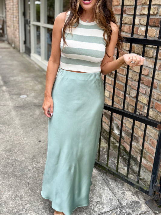 Deano Satin Maxi Skirt- Sage Green