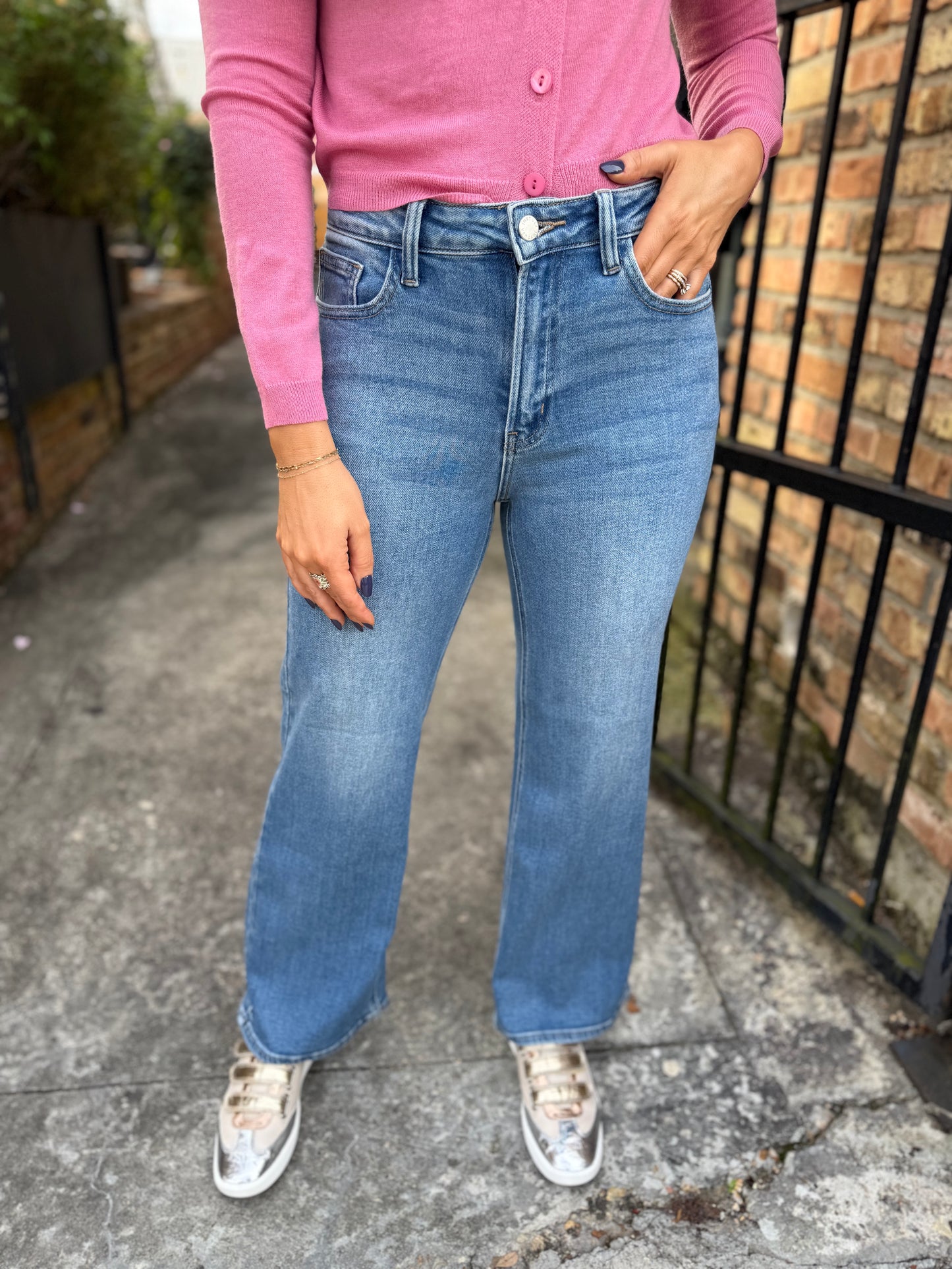 Mingo HR Slim Wide Leg- Med Denium