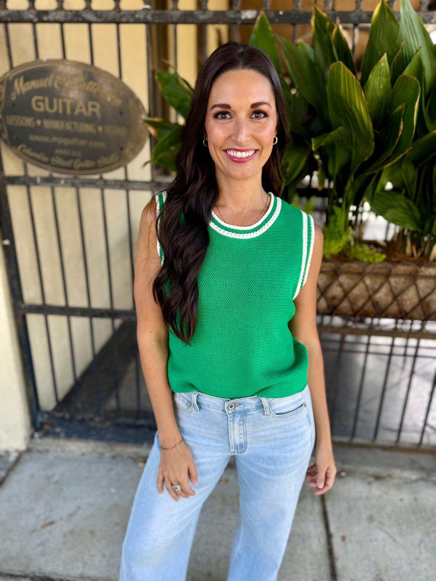 Vanessa Crochet Tank- Green & White
