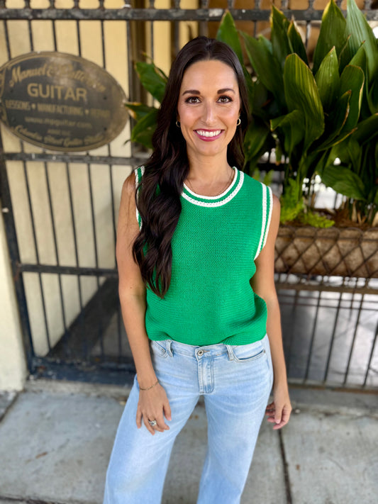 Vanessa Crochet Tank- Green & White