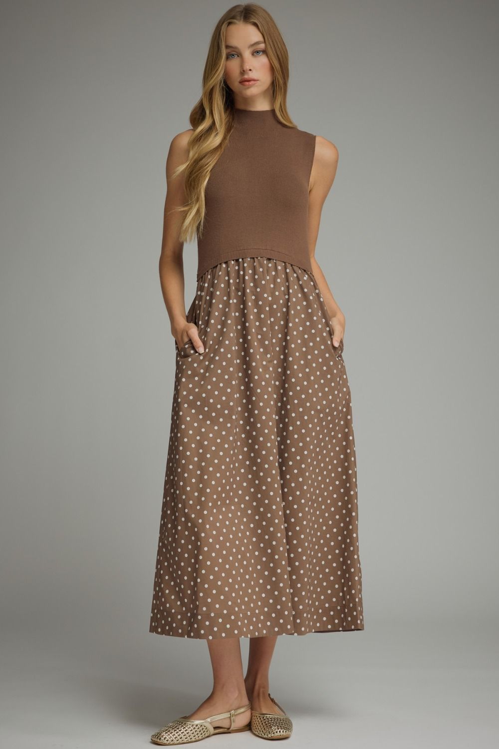 Polly Polka Dot Maxi- Brown