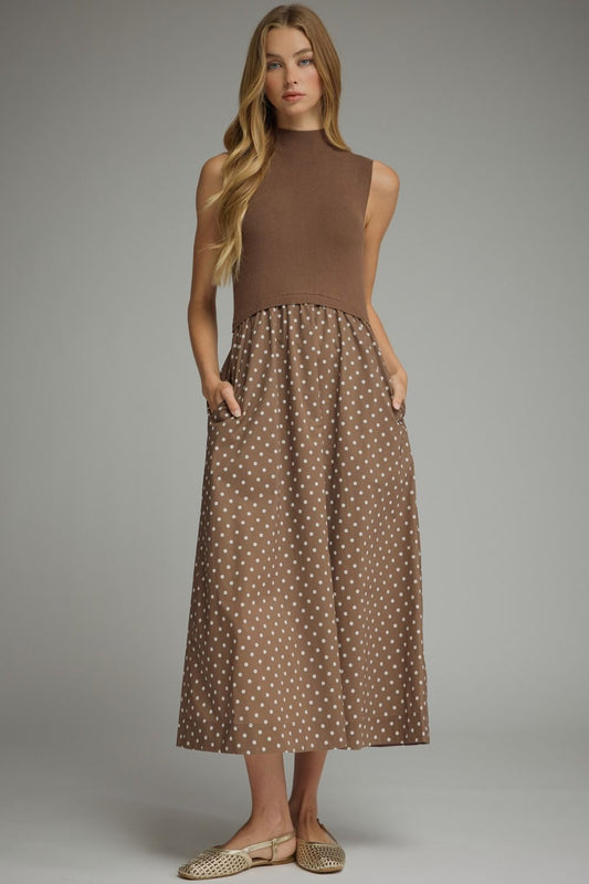 Polly Polka Dot Maxi- Brown