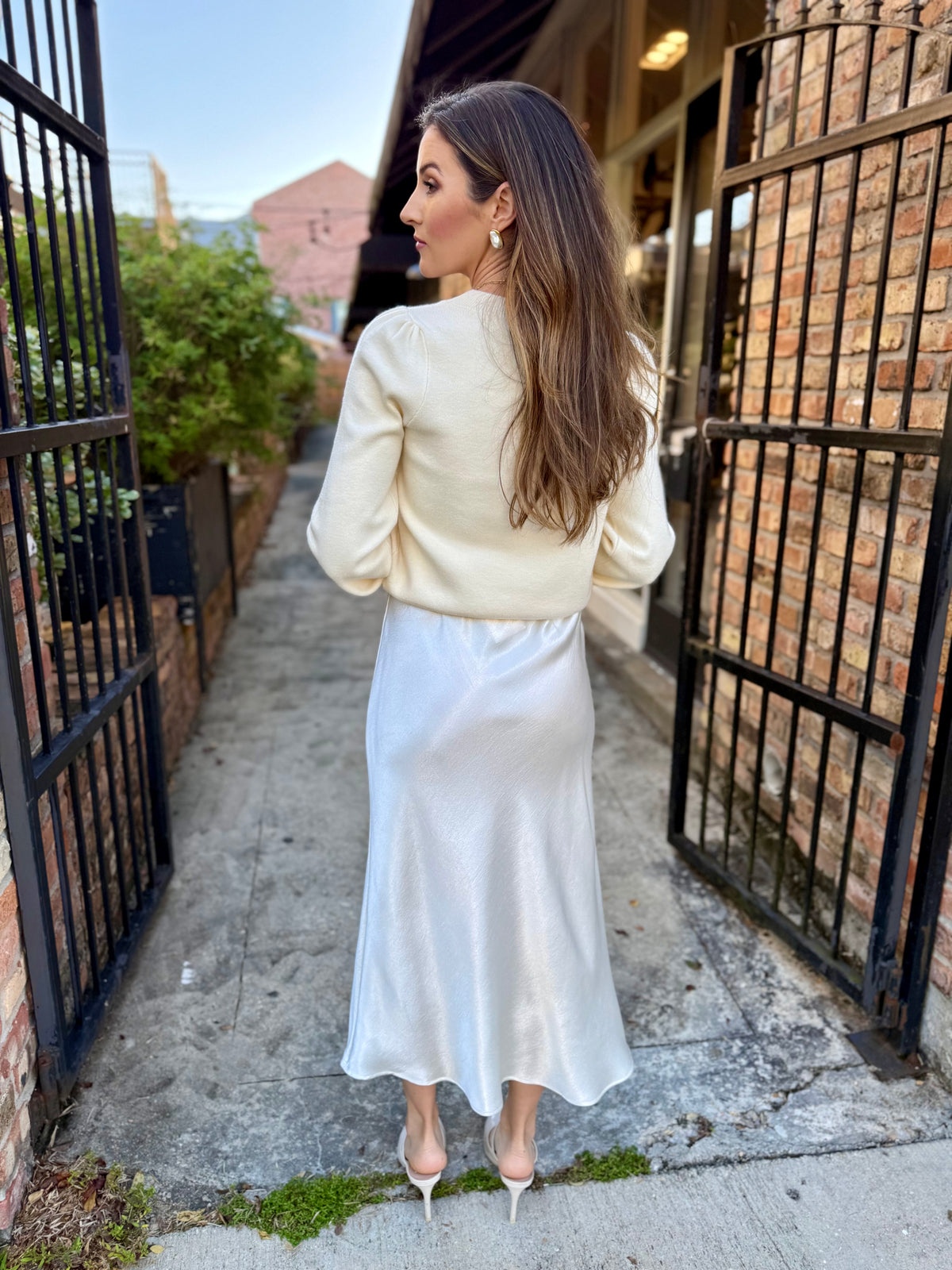 Sage Satin Maxi Skirt- Cream