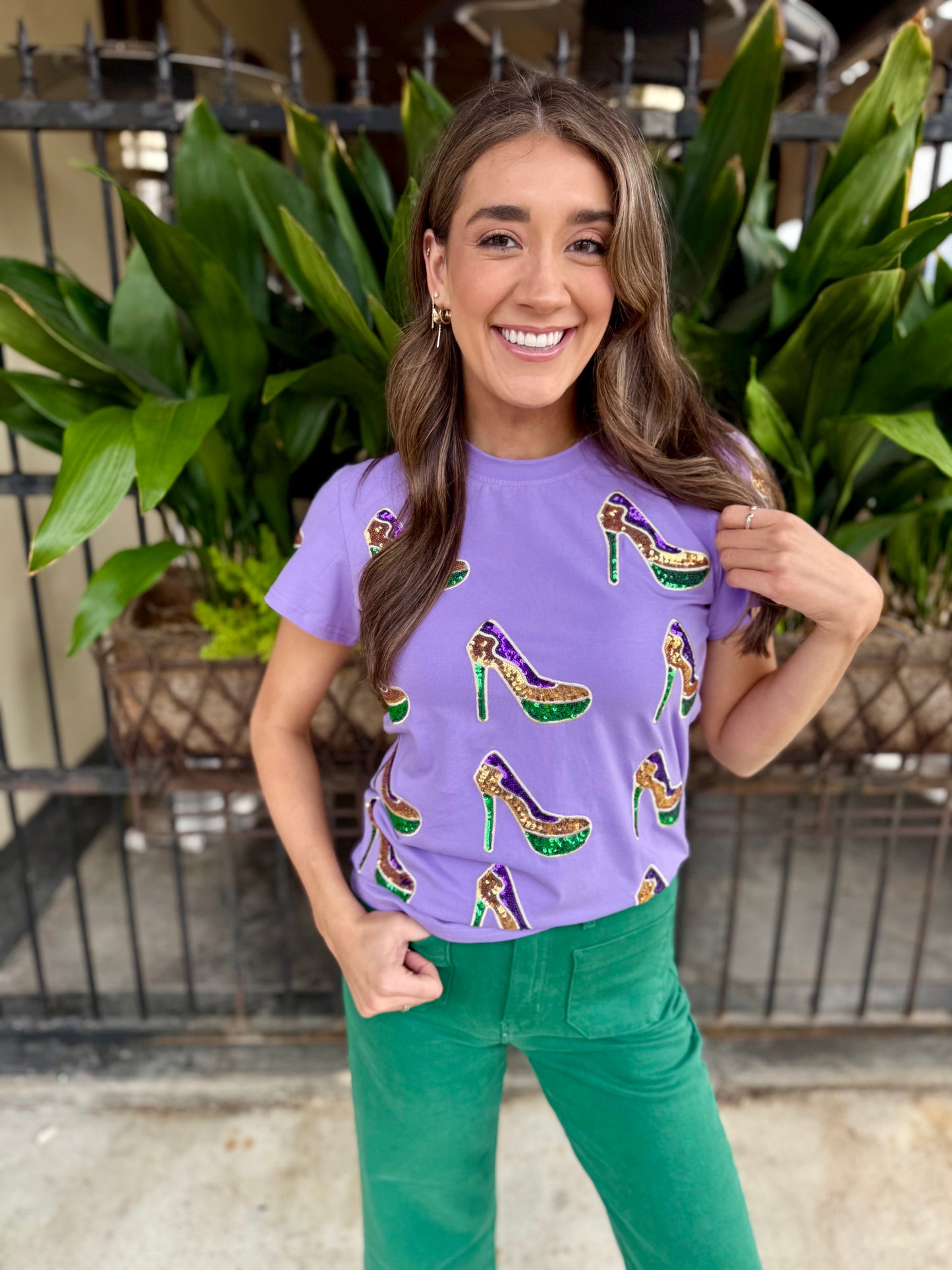 Heels Sequin Tee- Lavender