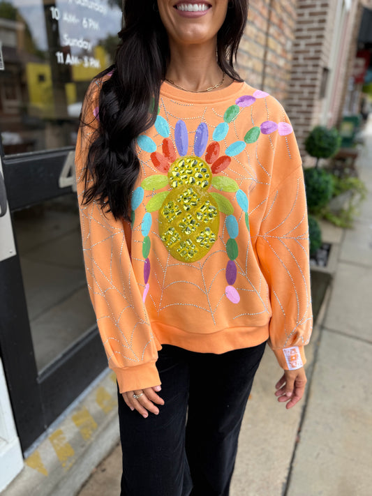 Oversized Spider On Web Sweatshirt- Orange